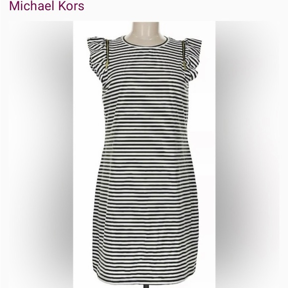 Michael Kors Olive and White Striped Dress In Excellent condition. - Picture 2 of 11